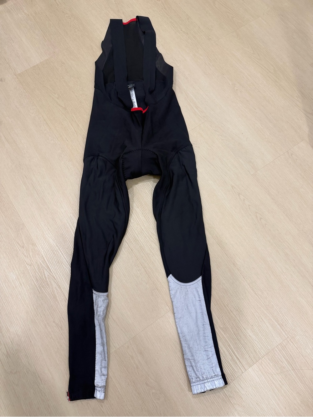 Men's Castelli Black Cycling Bib Tights with Reflective Gray Panels 2XL